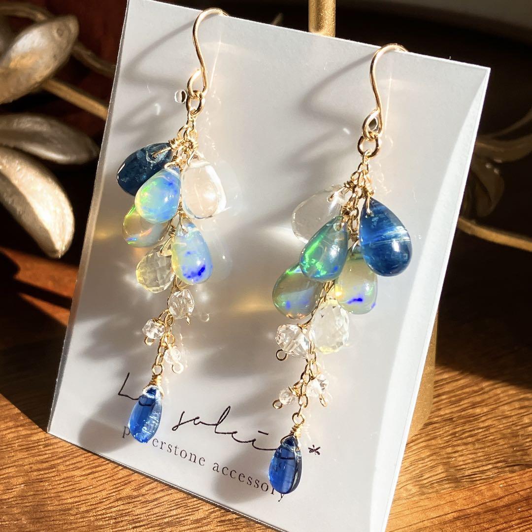 ゆめ◆プレシャスオパール×カイヤナイトピアス✧ホワイトトパーズ
