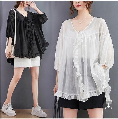 大きいサイズ レディース 春 夏 トップス シアー 新品 ブラウス