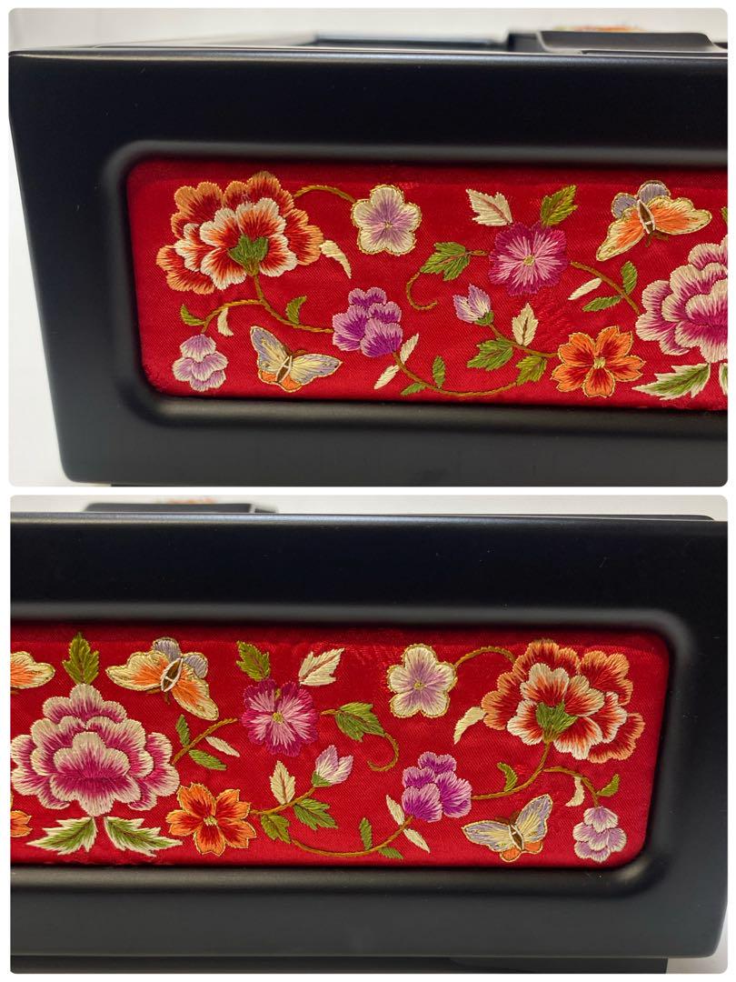 韓国 伝統工芸品 刺繍 箱 小物入れ 牡丹 蝶　赤　1点　 漆塗り 文箱