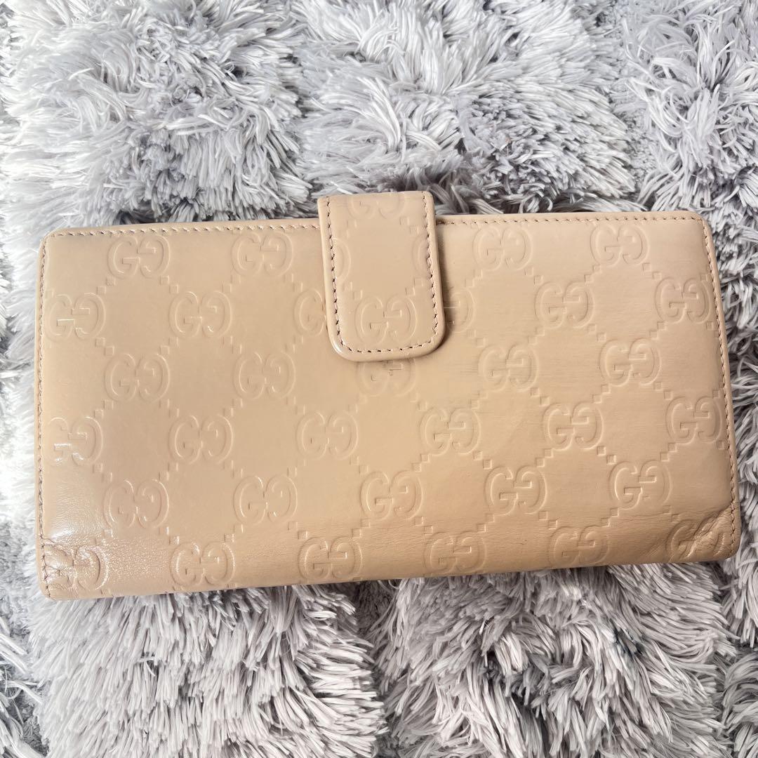 GUCCI✨シマ　長財布　インターロッキング　金具ロゴ　ベージュ　レディース