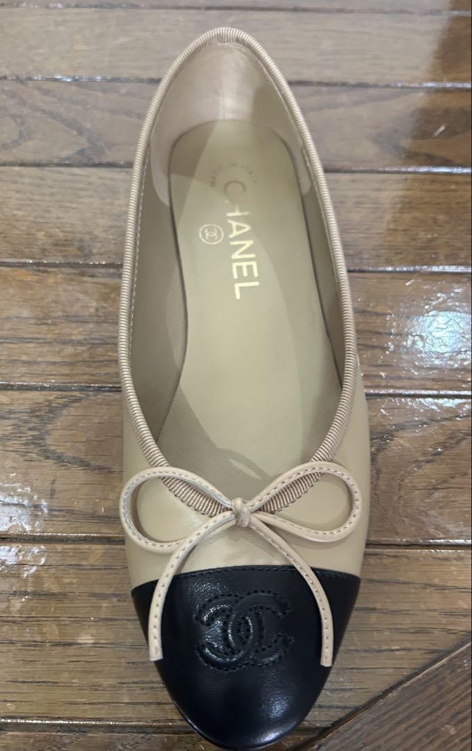 美品・CHANEL バレエシューズ ベージュ/ブラック36c