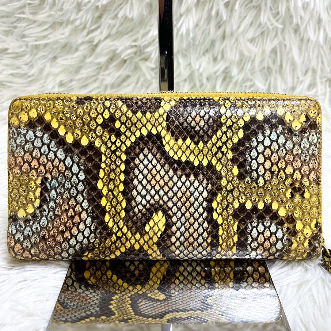 希少色 美品 グッチ パイソン マーモント 長財布 ラウンドファスナー