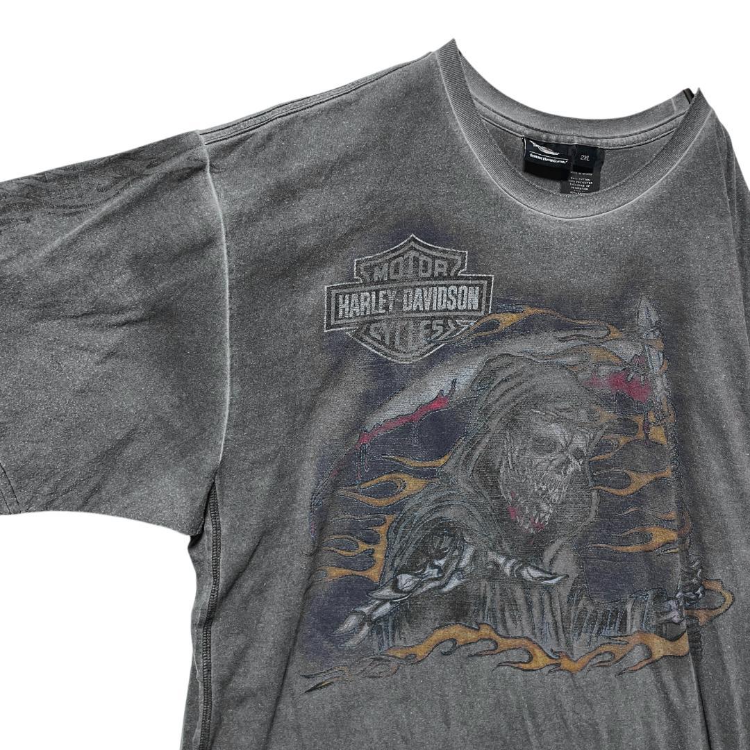 古着 ハーレーダビッドソン Tシャツ 死神 スカル ウォッシュ加工 XXL