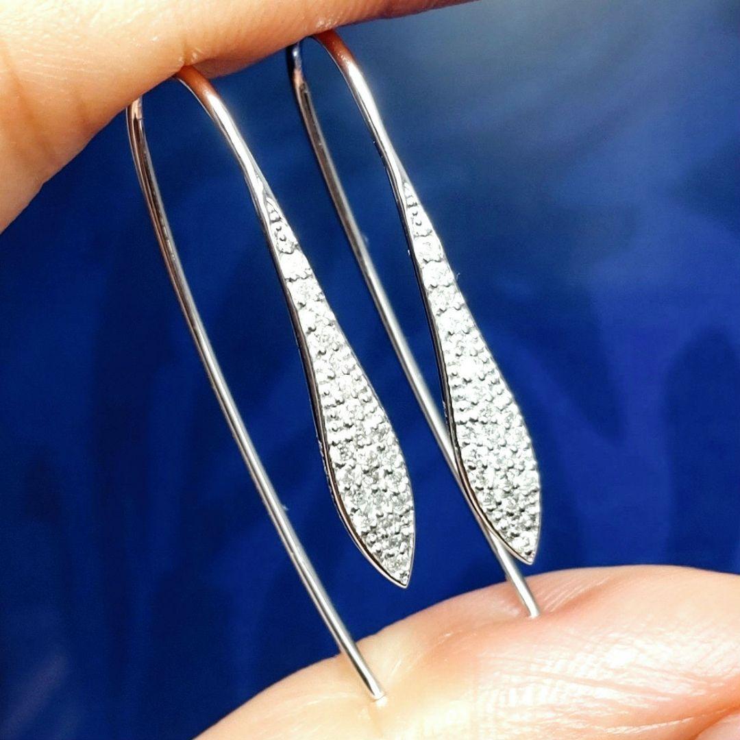 新品同様♡上質なパヴェダイヤが輝く♡スワンフック♡大振り♡雫ロングピアス♡k18