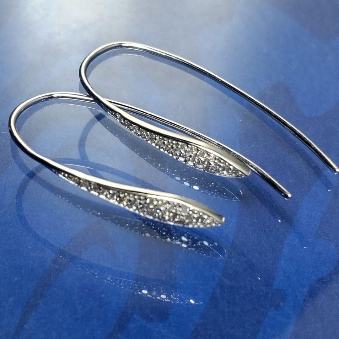 新品同様♡上質なパヴェダイヤが輝く♡スワンフック♡大振り♡雫ロングピアス♡k18