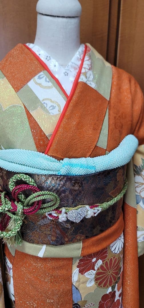 お値下げ 振袖コーディネート一式(長襦袢以外)キラキラハートの帯締め 【ZYX2039140812】(14080円)