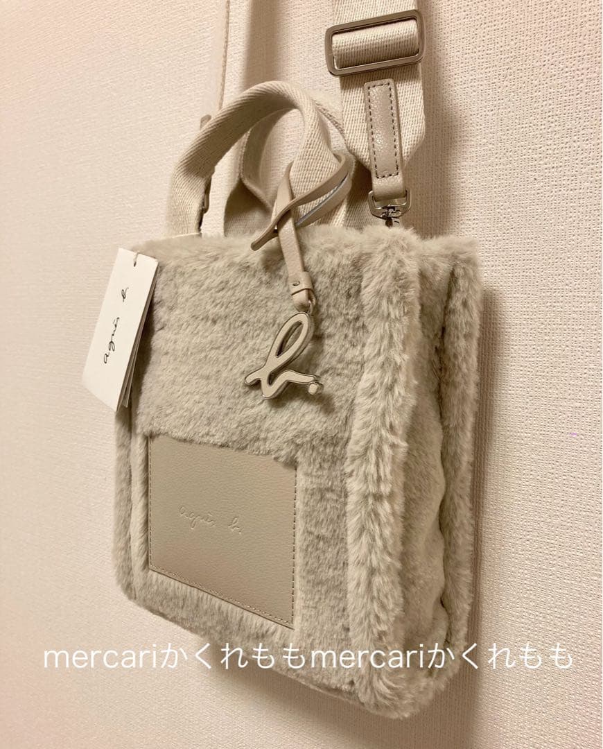 新品★アニエスベーagnes b.ファー2wayショルダーバッグ★ボアロゴトート_4