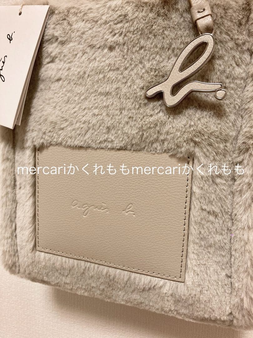新品★アニエスベーagnes b.ファー2wayショルダーバッグ★ボアロゴトート_5