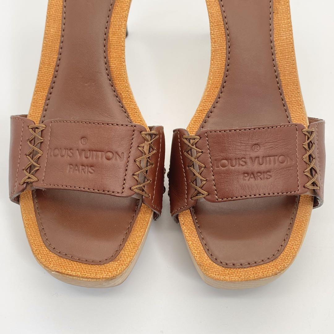 【美品】ルイヴィトン・サンダル・ミュール・レザーストラップ・ブラウン・23.5位 美品】ルイヴィトン・サンダル・ミュール・レザーストラップ