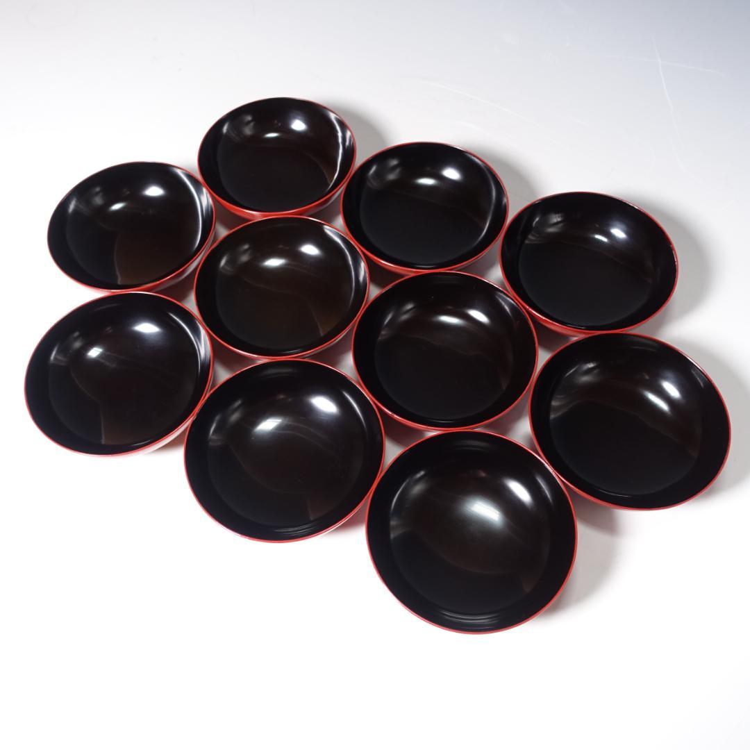 輪島塗 日の出椀 黒塗 朱塗 鶴蒔絵椀 10客