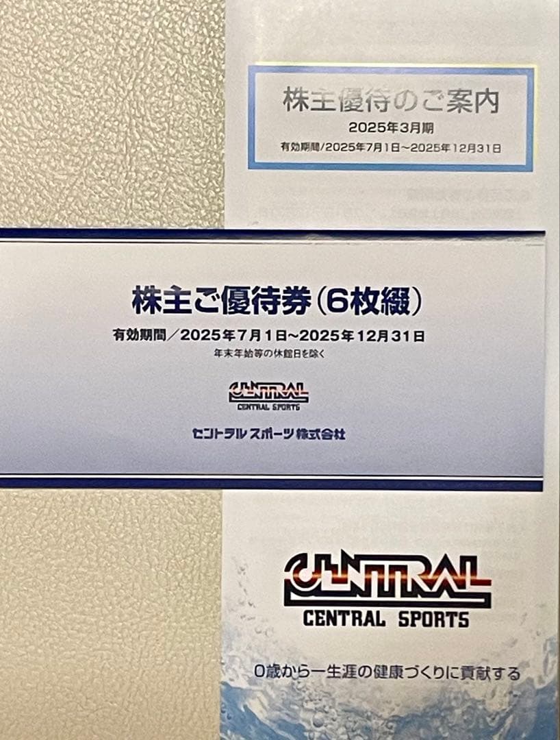 【有効期間2019/12/31】セントラルスポーツ株主優待券6枚綴★送料無料★普通郵便 セントラルスポーツ株主優待券 6枚