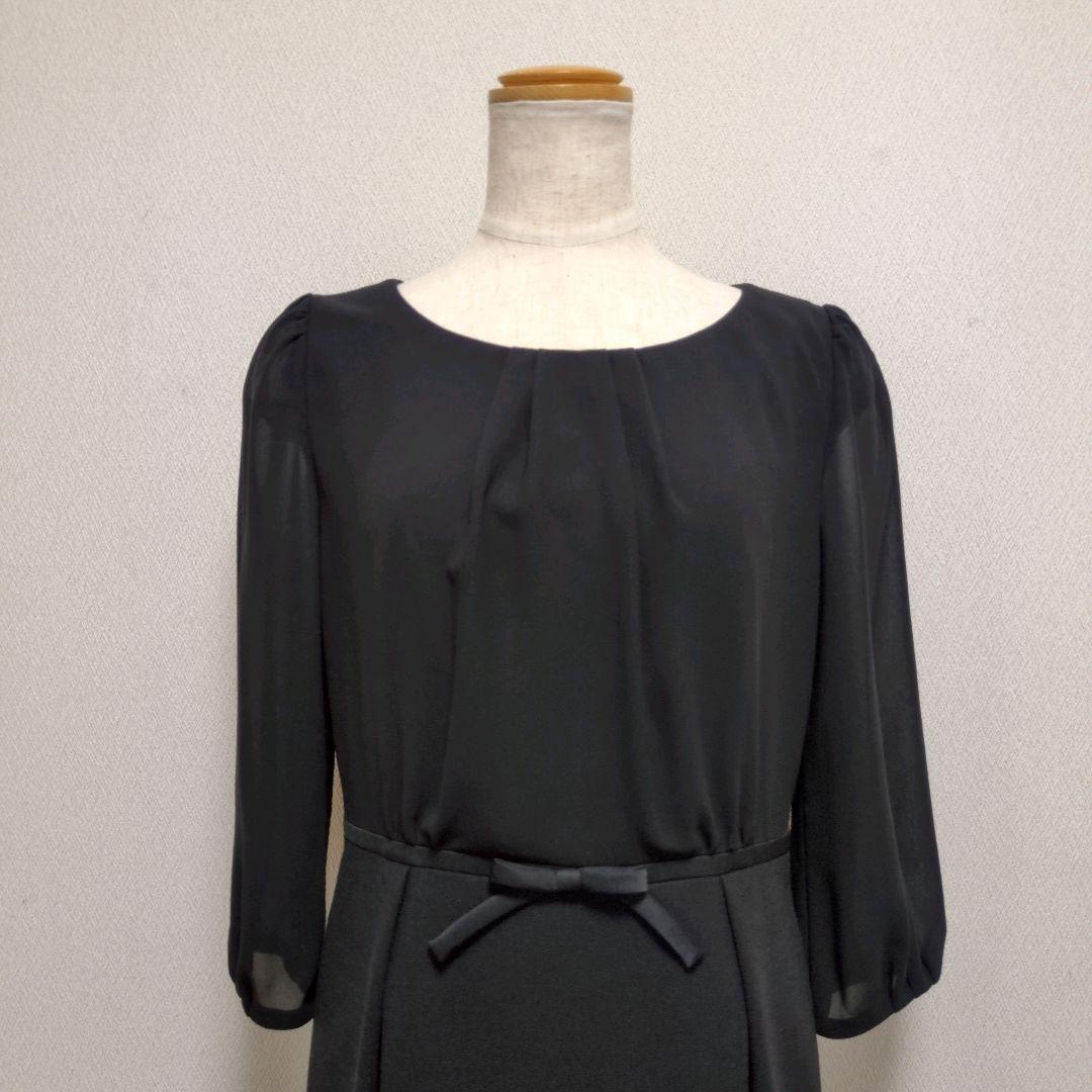 【楽天スーパーセール】 美品】プライベートレーベル ブラック ひざ丈ワンピース 礼服 冠 ワンピース