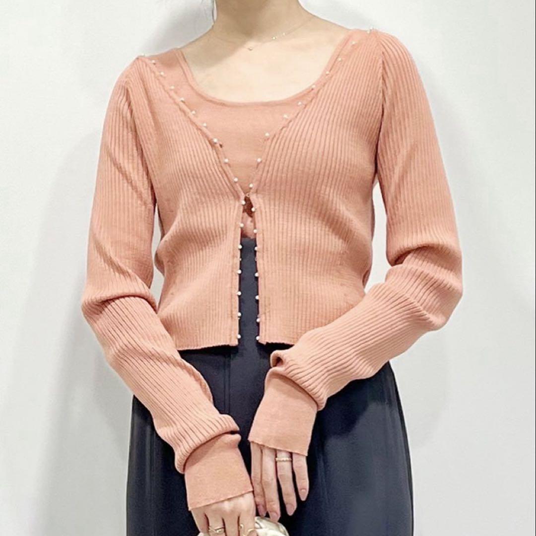 【美品】COCODEA ビジューニットカーディガンセット オレンジ ②