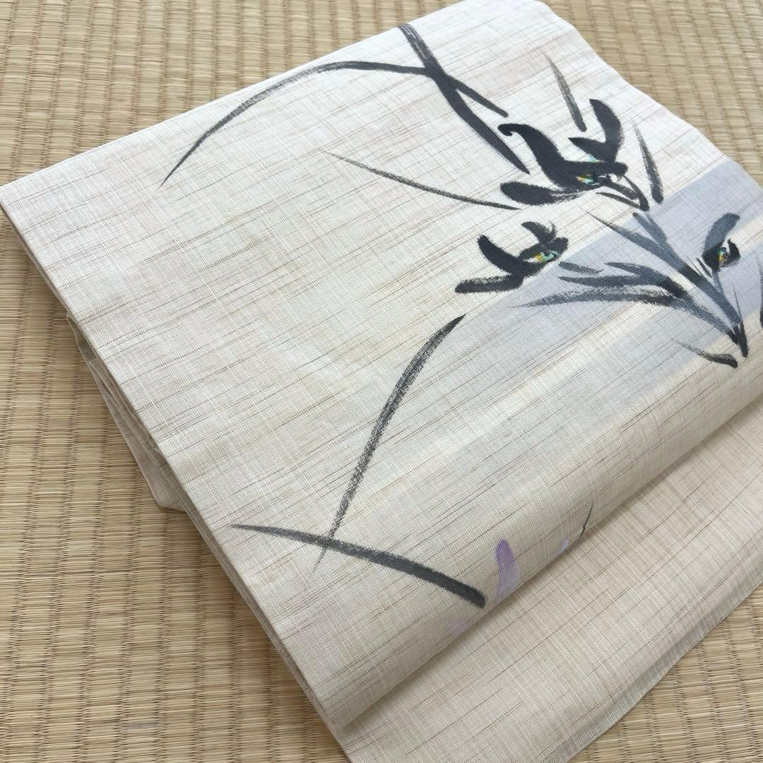 夏帯 作家物 本麻名古屋帯 菖蒲