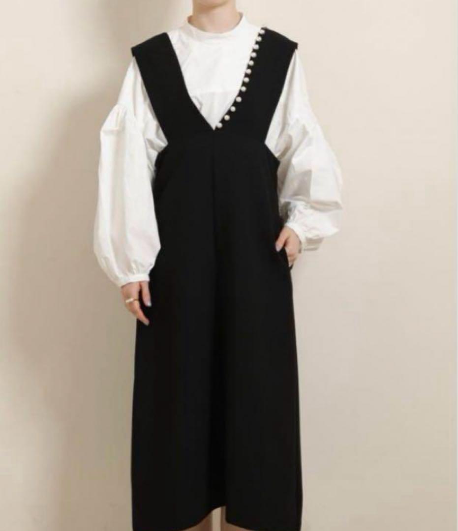 美品　ananaアナナ　パール付　サスペンダーワンピース　スカート　L◆6234