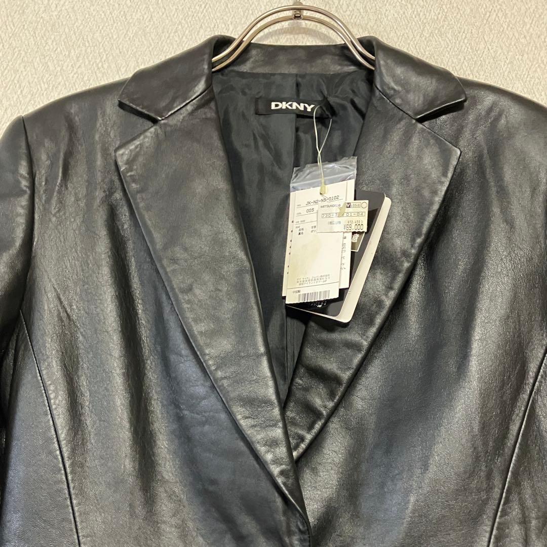 DKNY レザーテーラードジャケット ♥ 羊革軽いしなやか ブラック Y2KM・DKNY WWW_MORNINGWALKER_COM