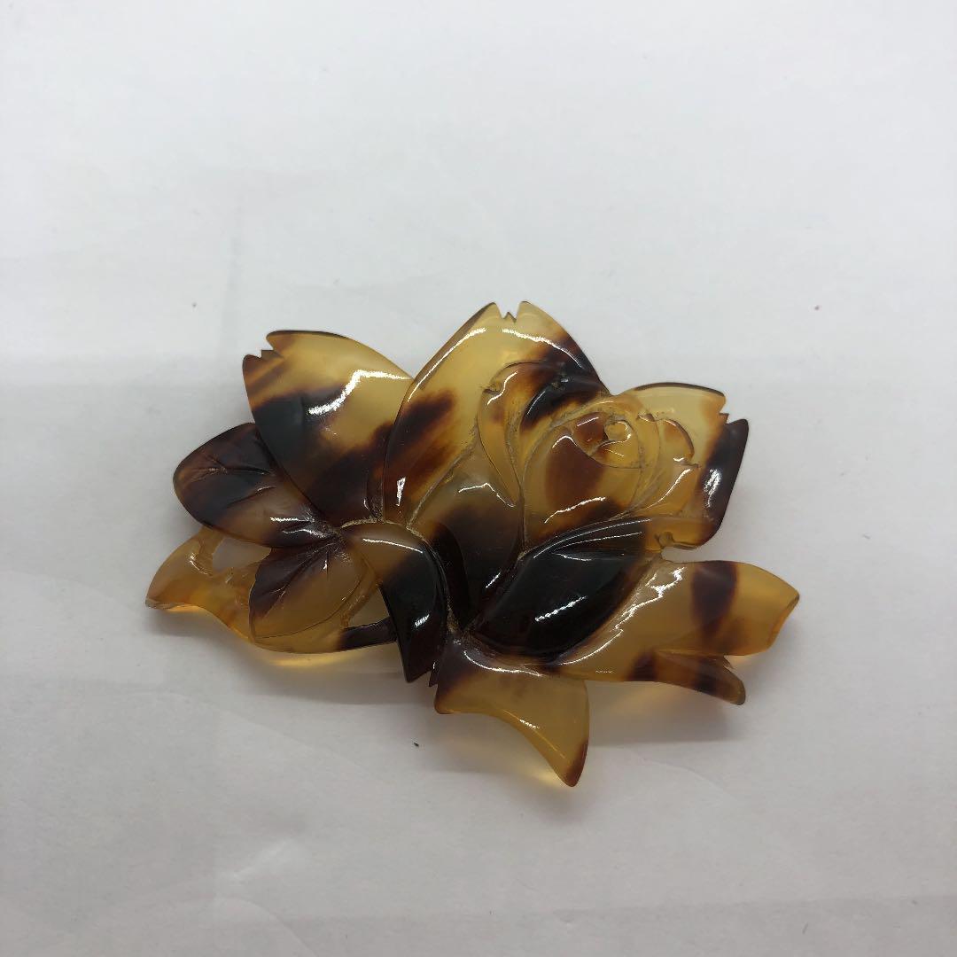 美品 雕刻 薔薇 鼈甲 本鼈甲 ブローチ#1126