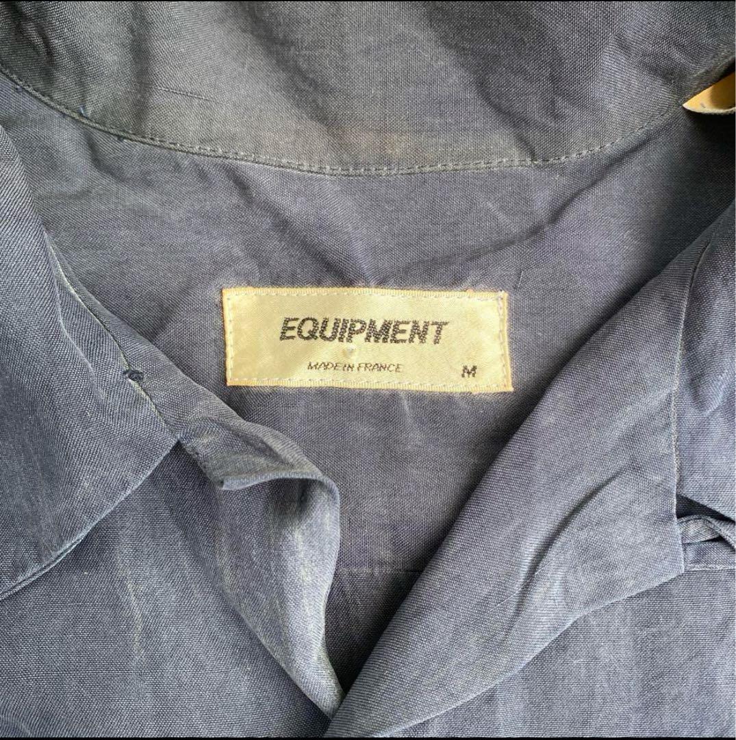 70s 80s equipment フランス製　シルクシャツ　開襟　ネイビー