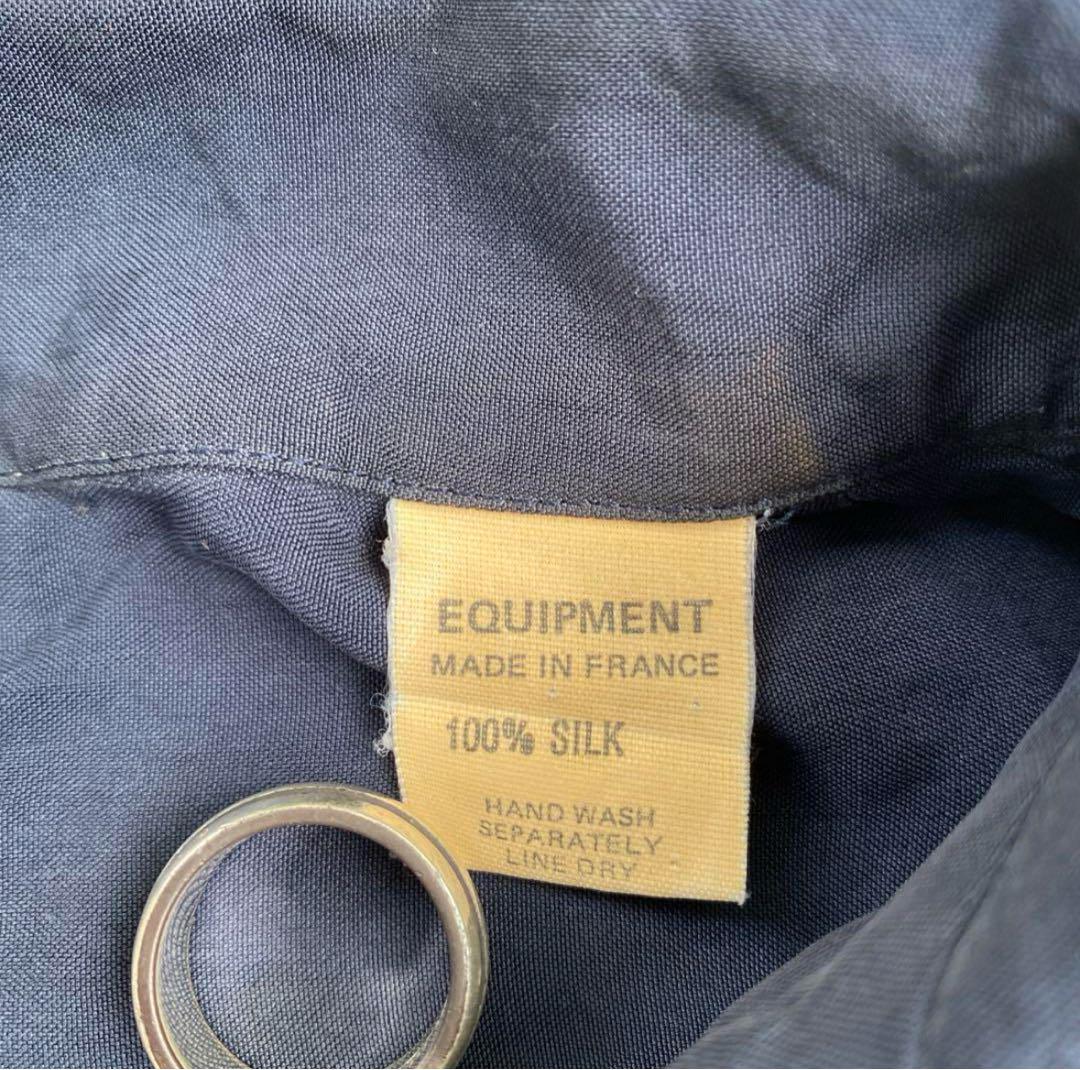 70s 80s equipment フランス製　シルクシャツ　開襟　ネイビー
