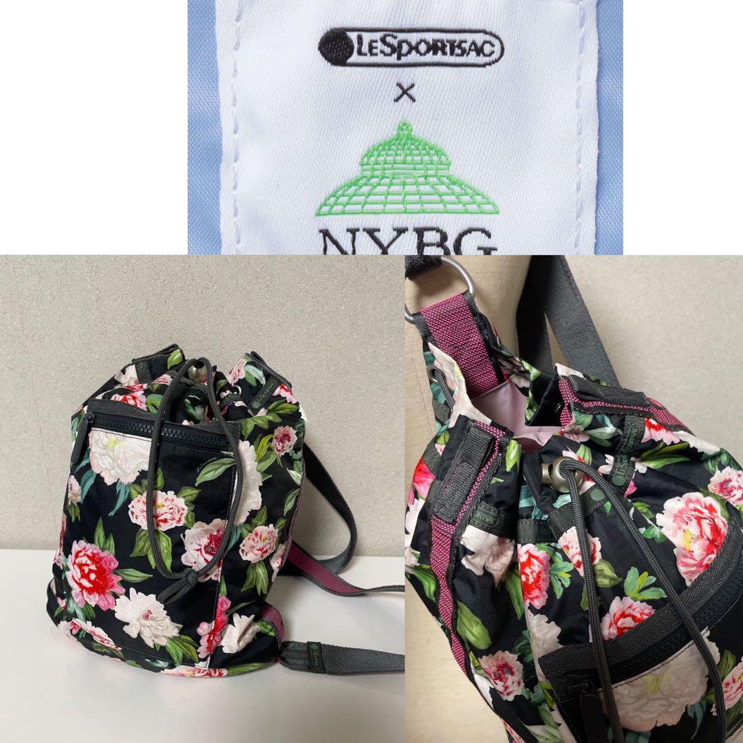 美品レスポートサック 巾着リュック コラボNYBGピオニー牡丹柄花