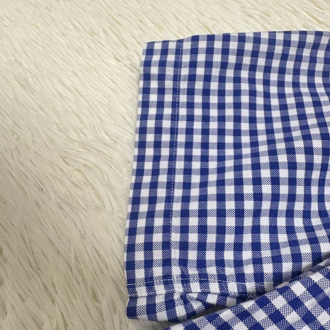 美品　ダントン プルオーバー　ギンガムチェック 丸襟 半袖 シャツ ブルー　38