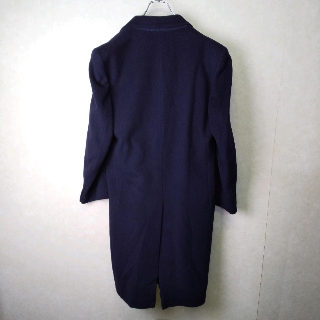 【高級】カシミヤ100% ロングコート　チェスターコート　ネイビー　ヴィンテージ