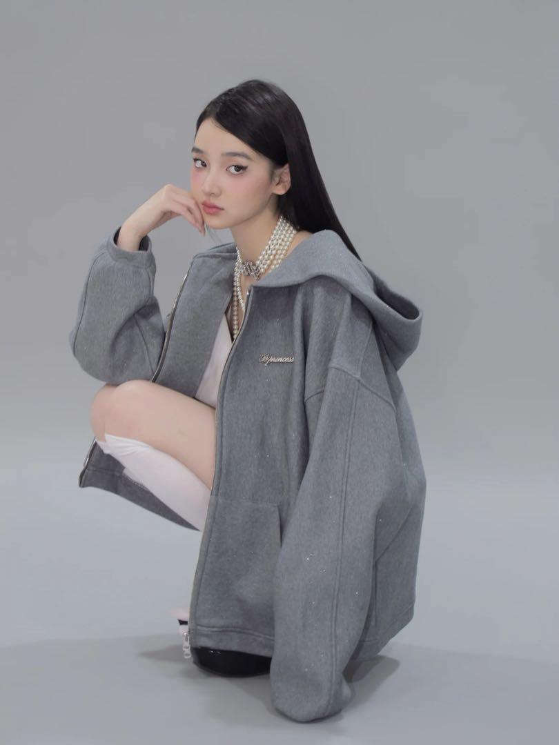 【完売品】andwang Kirakira zip up パーカー002 グレー