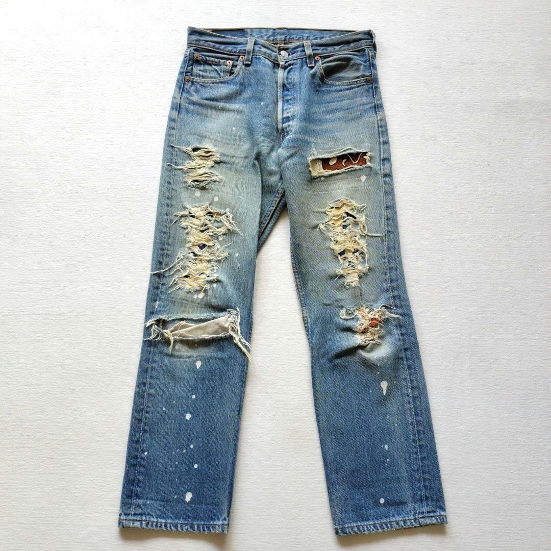 バレンシア製LEVI'S 501XXリーバイスダメージリメイクデニムパンツＷ30