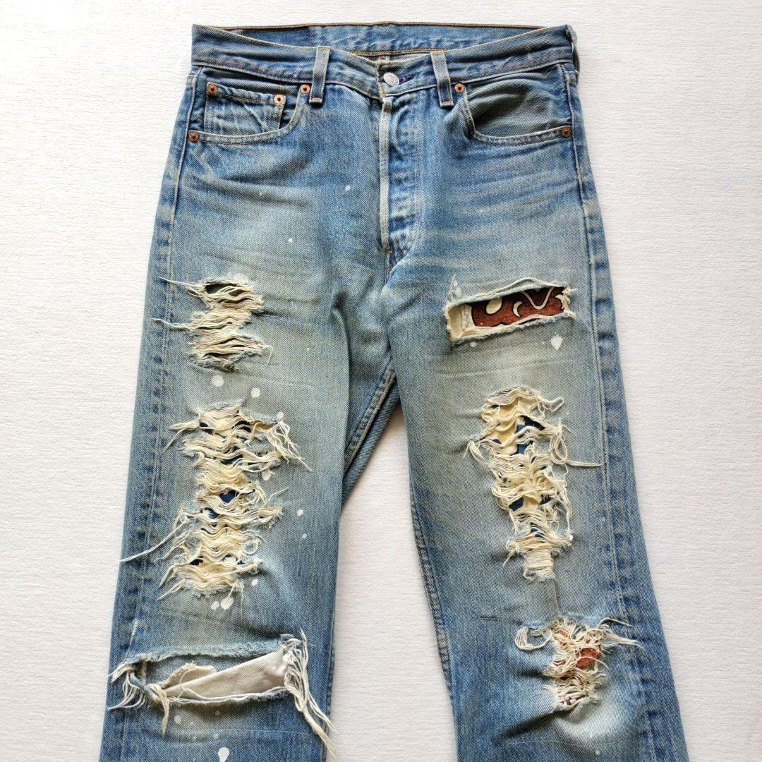 バレンシア製LEVI'S 501XXリーバイスダメージリメイクデニムパンツＷ30