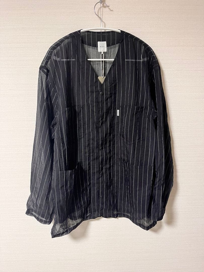 未使用品 迷迭香　シアー メッシュ プリント ノーカラー シャツ ジャケット