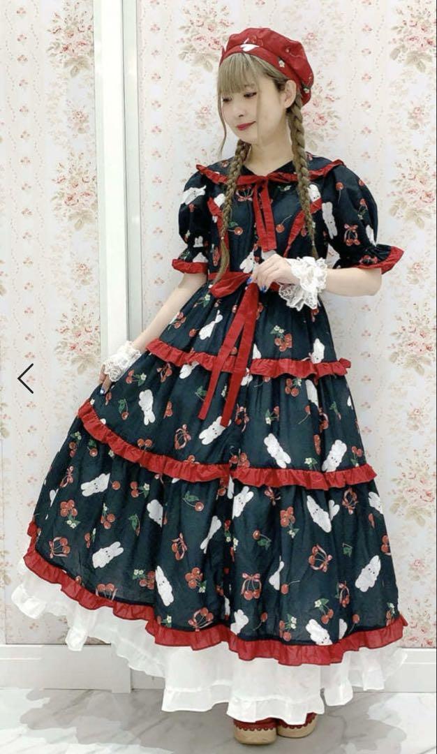 axes femme Chalmiere チェリーバニー柄OP黒 axes femme Chalmiereチェリーバニー柄ワンピース（黒） - メルカリ