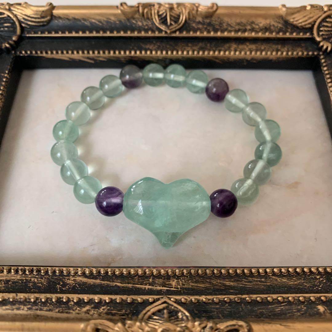 天然石 ブレスレット フローライト レインボーハート 人気のクリスマス