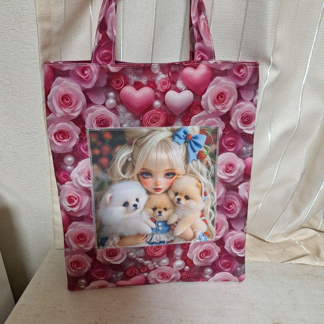 激レア女の子とポメラニアンパネル生地 ハンドメイド まちなし
