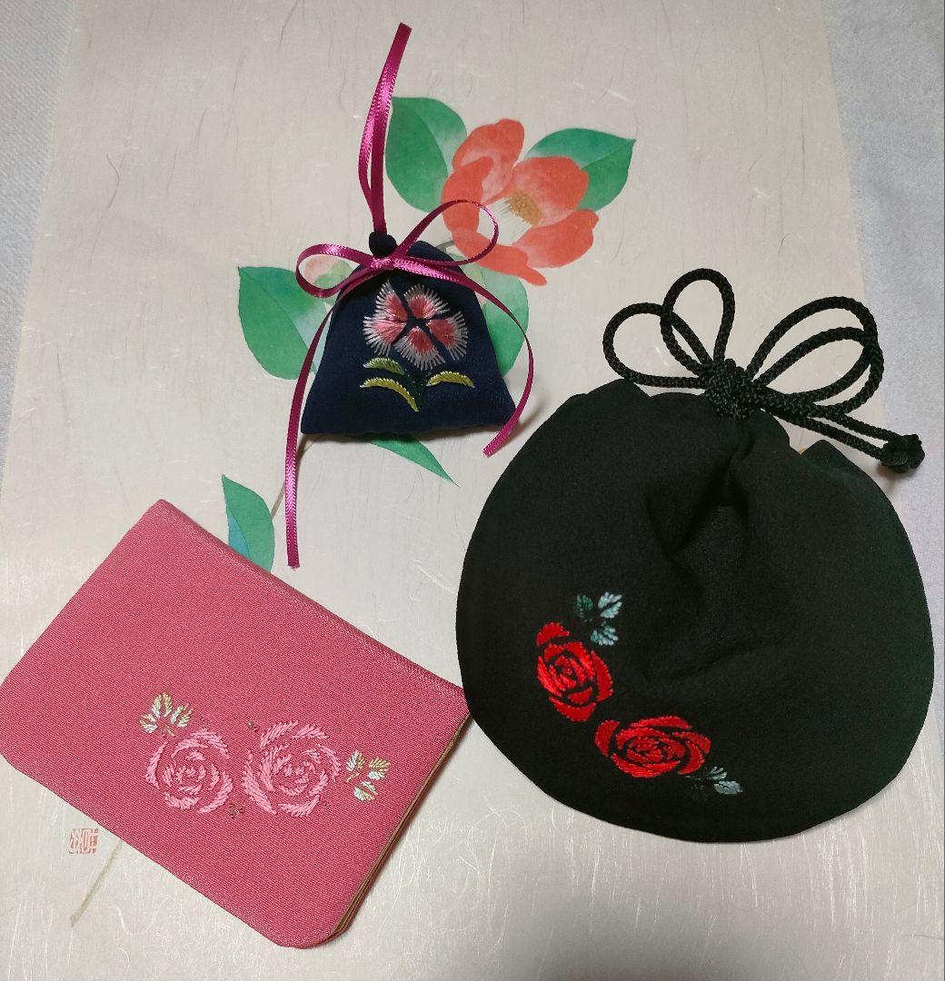 母の日薔薇手刺繍 カードケース他3点セット