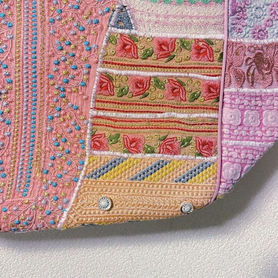 未使用】インド刺繍入りパッチワークトートバッグ 大容量