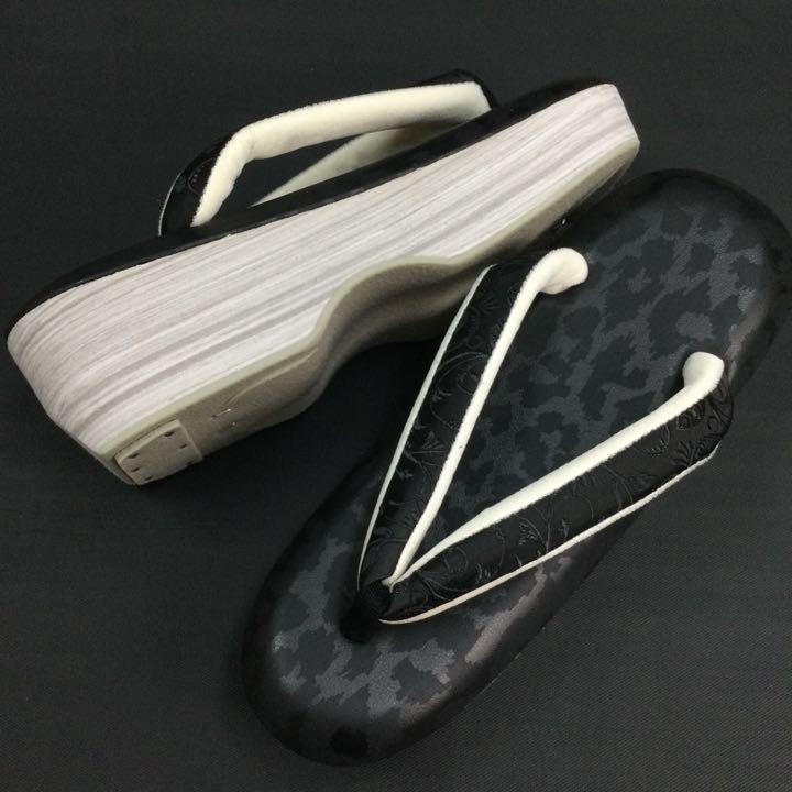 在庫正規店 草履 レオパード 黒 ×更紗織り yWSRQ-m16735397212 EVA 低反発 得価限定品
