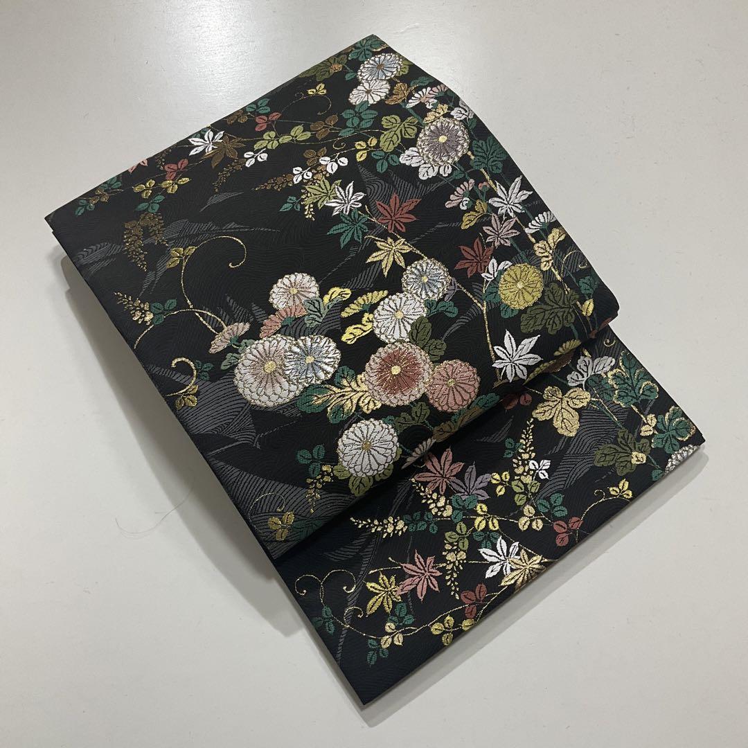 (卯月展) No.1292 未使用シリーズ正絹金銀糸草花袋帯　超美品