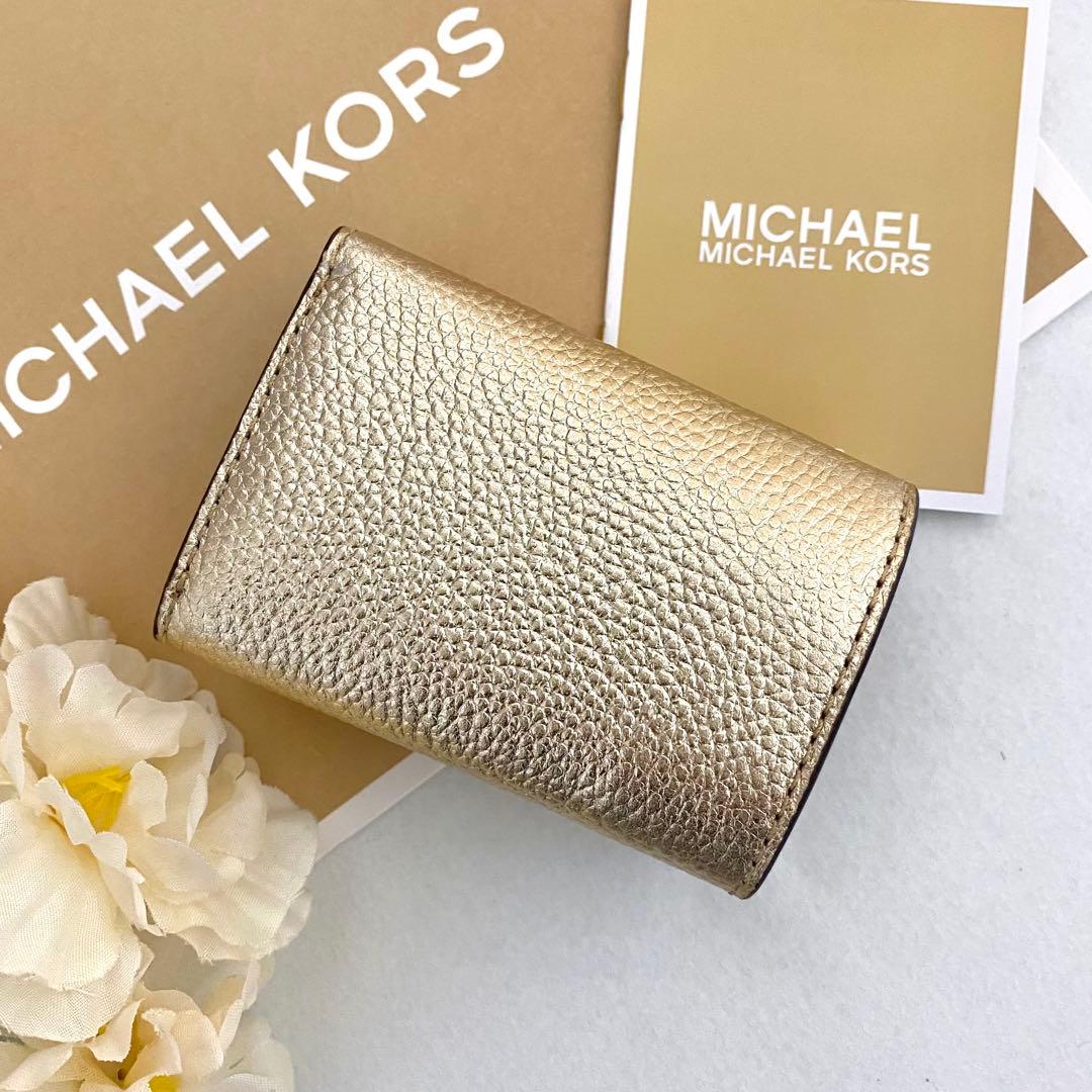 新品☆MICHAEL KORS 折り財布 ゴールド レザー 折り財布 新品☆MICHAEL KORS 折り財布 ゴールド レザー 折り財布
