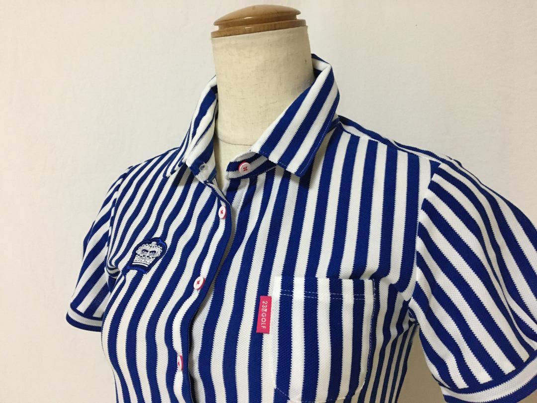 T383新品23区GOLFキャンディストライプポロシャツ7号￥14300日本製