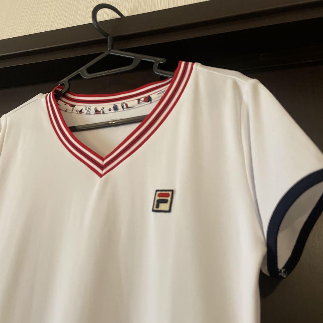 FILA テニス　Vネックフリルワンピース 折紙柄　M ホワイト