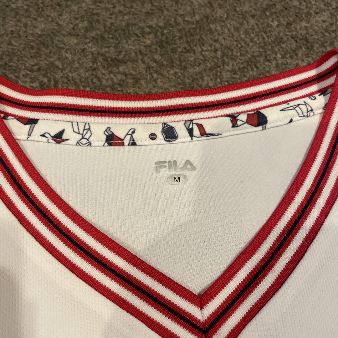 FILA テニス　Vネックフリルワンピース 折紙柄　M ホワイト