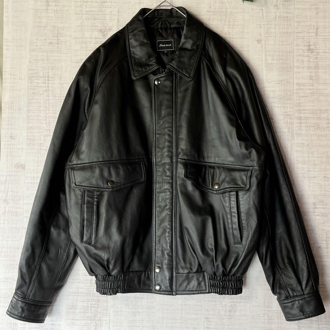 【本革】美品 リアルレザージャケット 羊革 A2 柔らかめ 丈短 中綿 黒 LL