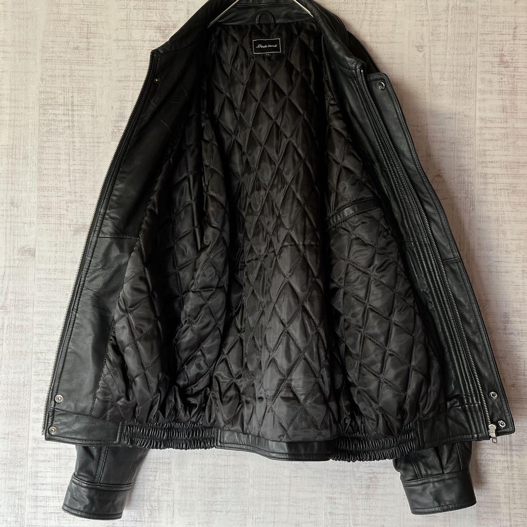【本革】美品 リアルレザージャケット 羊革 A2 柔らかめ 丈短 中綿 黒 LL