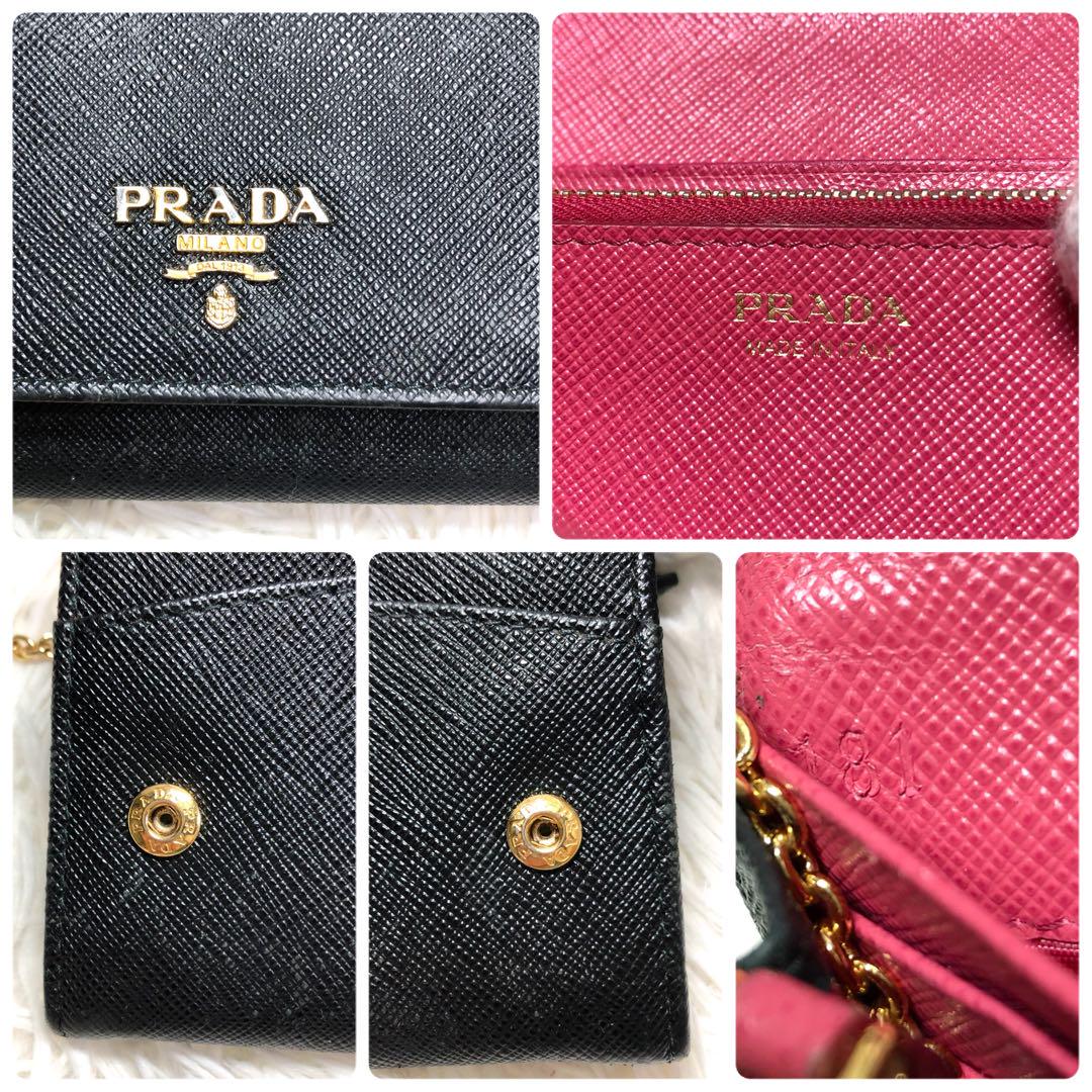 【PRADA 】ブラック バイカラー 二つ折り財布 長財布 レザー ゴールドロゴ PRADA ✨】ブラック バイカラー 二つ折り 長財布 レザー