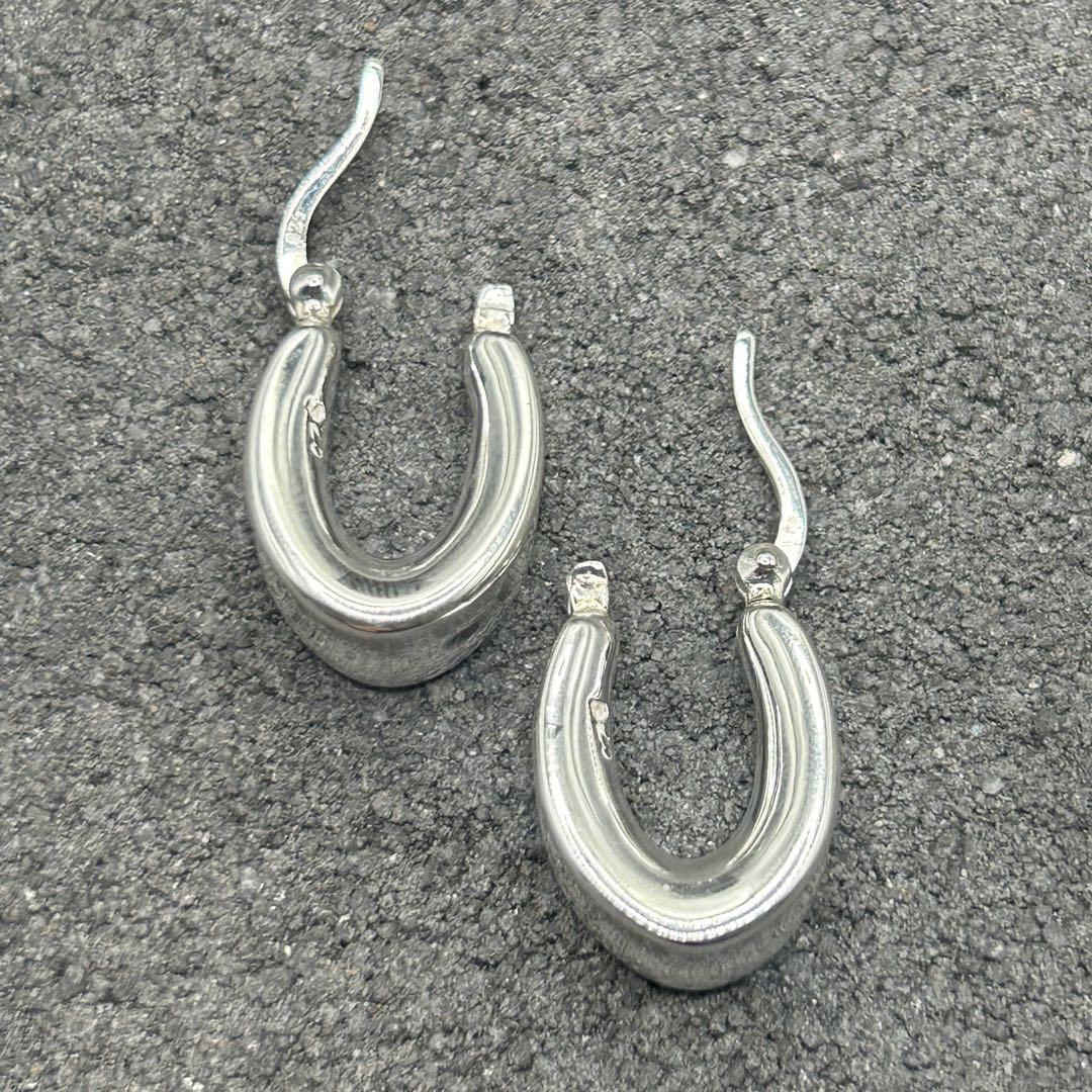 シルバー925 Silver ビッグオーバルフープピアス/軽研磨仕上げ/両耳
