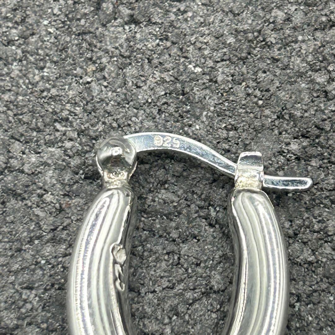 シルバー925 Silver ビッグオーバルフープピアス/軽研磨仕上げ/両耳