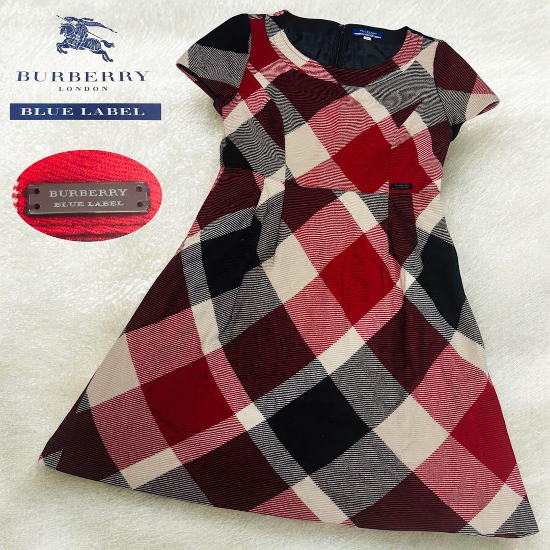 Burberry Blue label ★ミニワンピース 極美品 バーバリー ミニワンピース メガチェック フレア 半袖