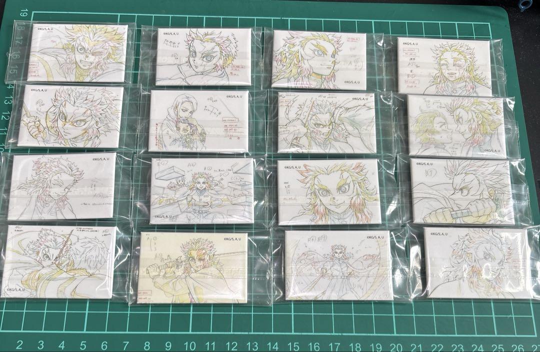 【鬼滅の刃】煉獄杏寿郎 原画コレクション スクエア缶バッジ 16点
