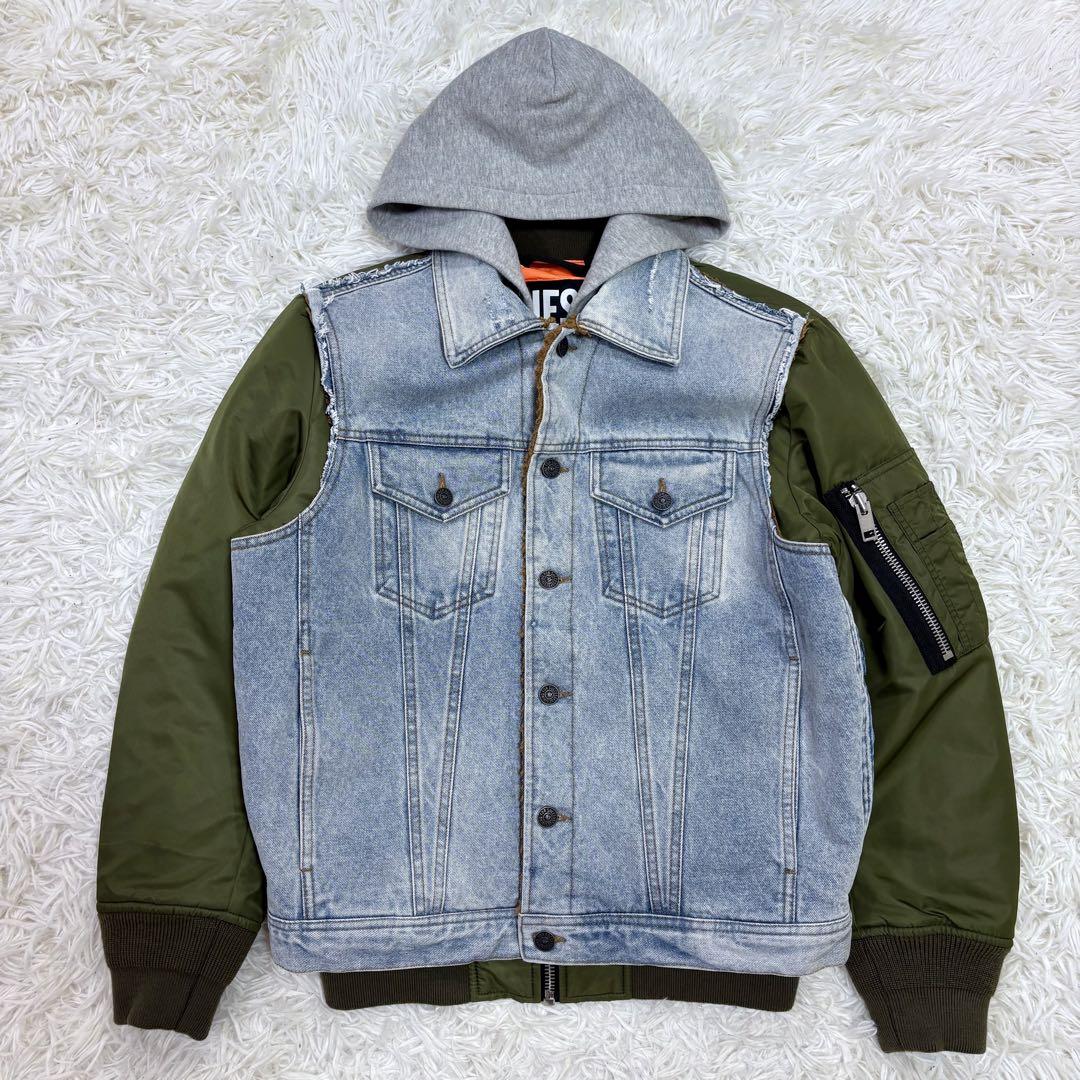 DIESEL フード付きMA-1ジャケット ドッキング 18aw 極美品 DIESEL デニム×MA-1 異素材ドッキングジャケット S〜M