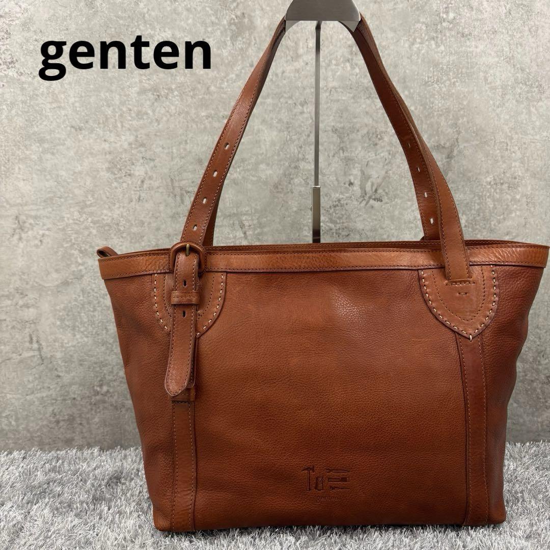 genten ゲンテン トートバッグ 工具ロゴ　ブラウン　レザー